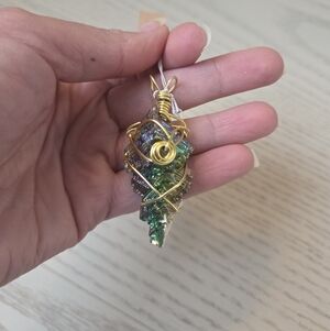 Artisan Gold and Green Leaf Pendant Necklace